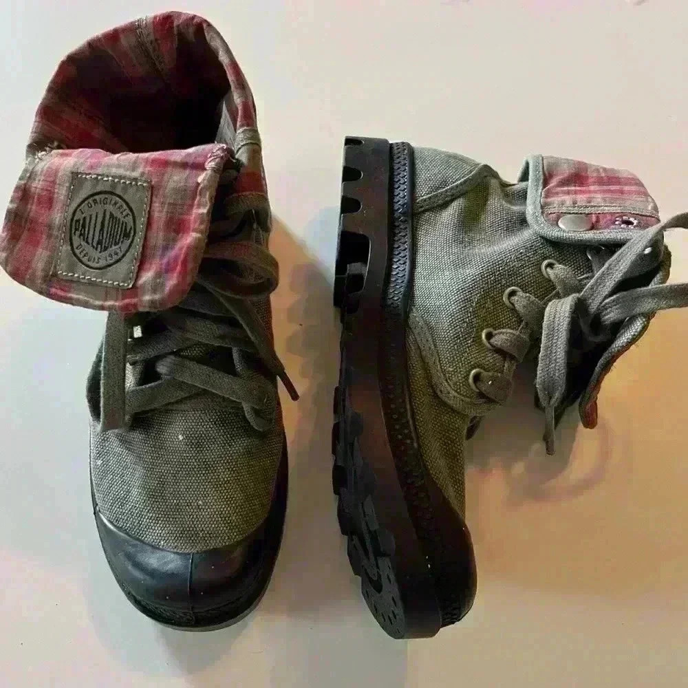 Palladium Womens Green Baggy Canvas Combat Lace Up Boot US Size 5.5 EUR Size 36
